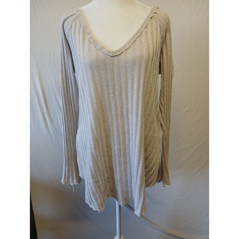 Free People Large Ribbed Long Sleeve Flowy Shirt V Neck